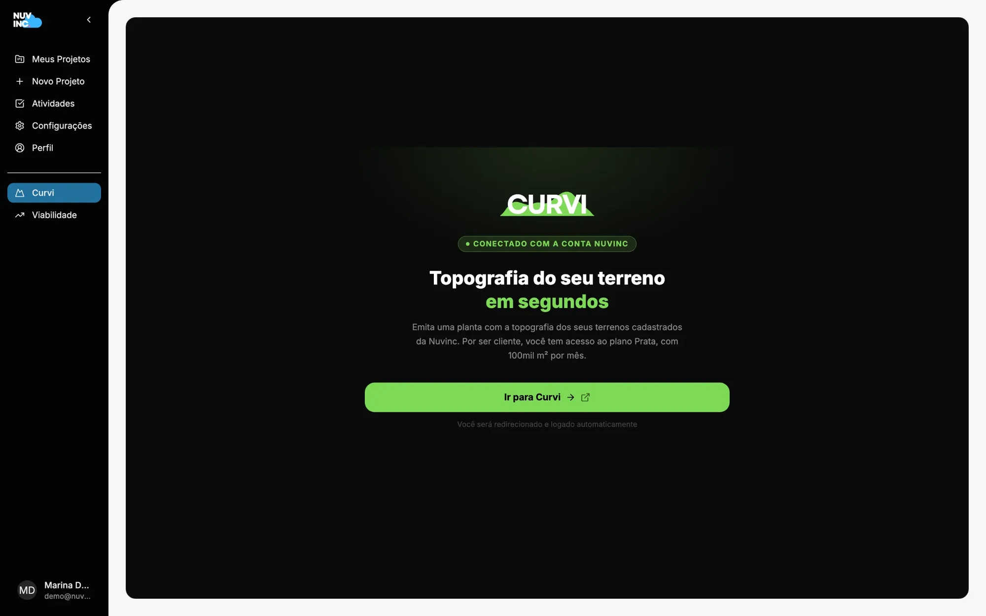 Curvi dentro da plataforma Nuvinc